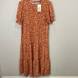 Pretty Garden floral midi‎ dress red